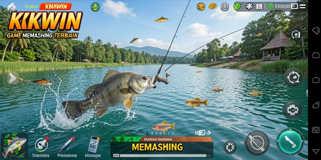 Tampilan antarmuka permainan Memancing yang menarik dan interaktif.