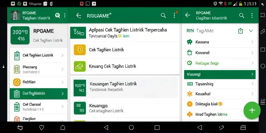 Tampilan antarmuka RPGAME dengan fitur cek tagihan listrik.