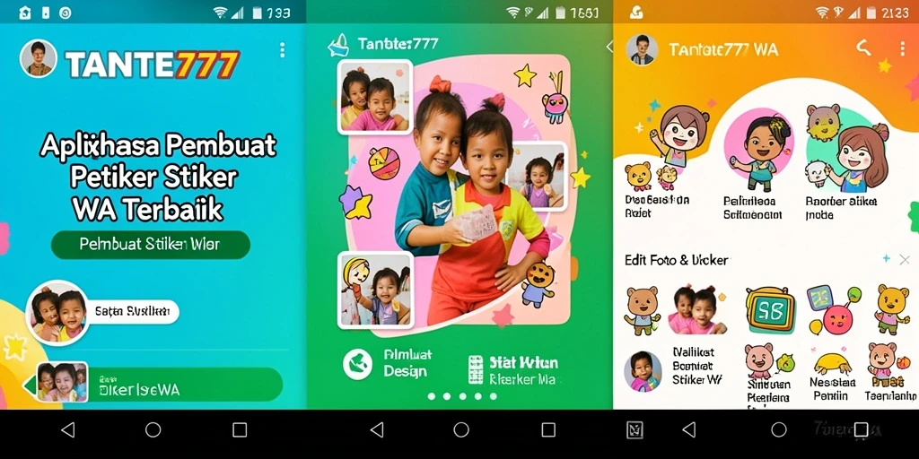 Tampilan antarmuka aplikasi Pembuat Stiker WA TANTE777 yang kreatif.